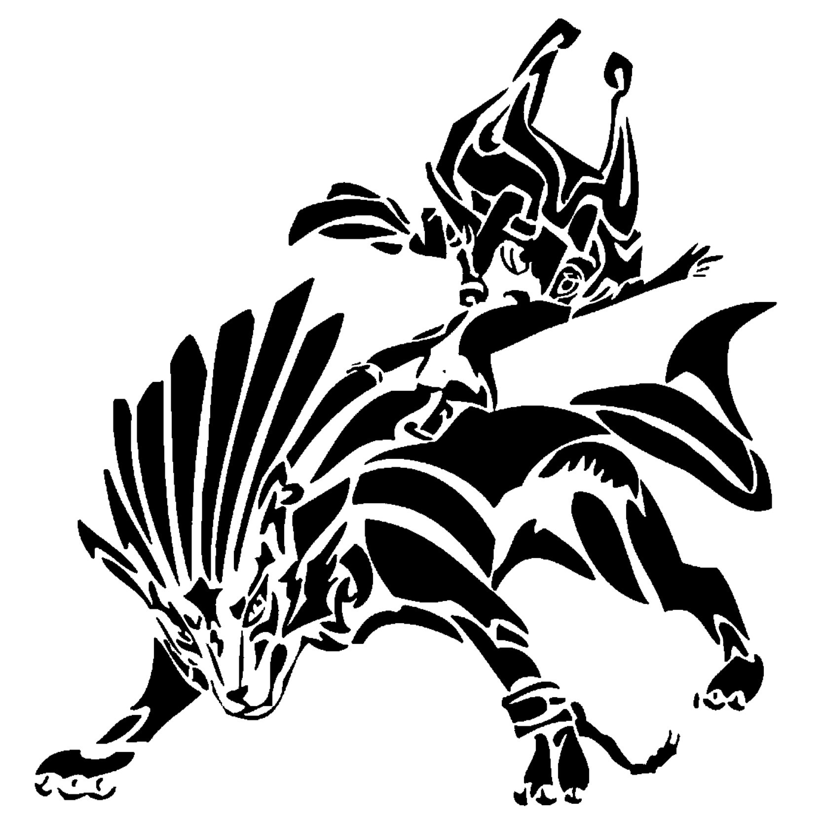 Midna riding wolf stencil