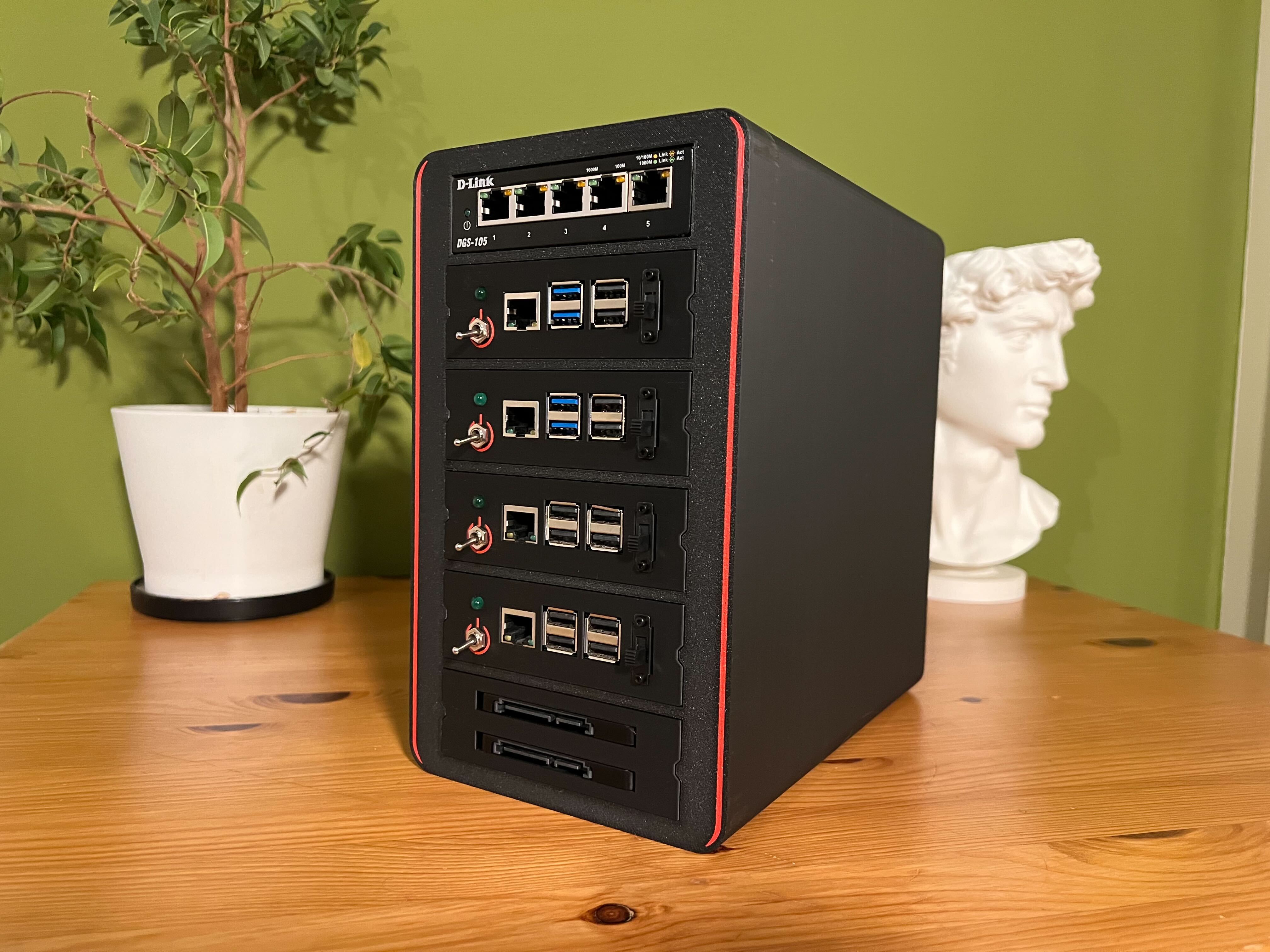 Raspberry Pi 4-Node Cluster Case with Advanced Cooling