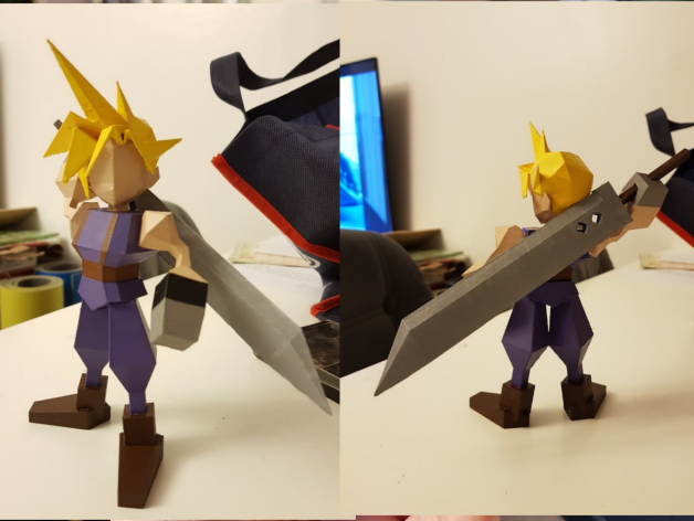 Posed Cloud Low Poly Final Fantasy 7 FF7 VII by Cestymour