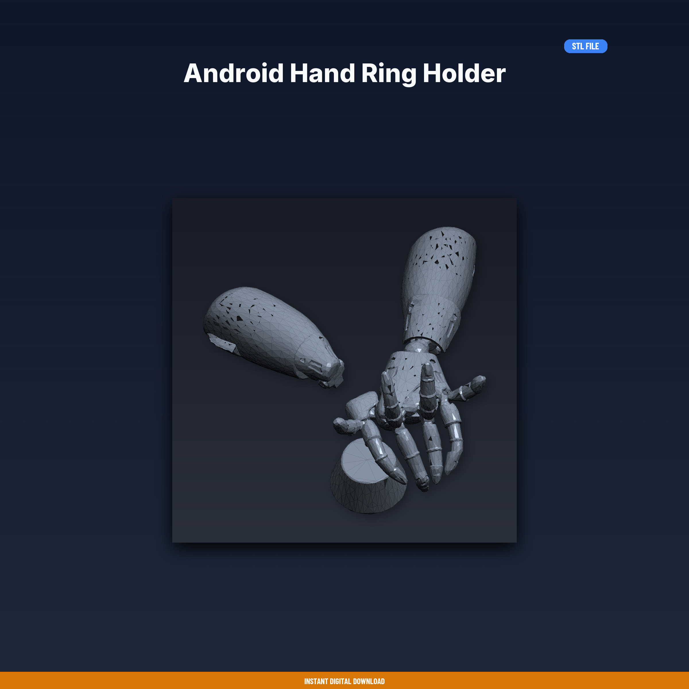 Android Hand Ring Holder STL File for 3D Printing, Cyberpunk Scifi Digital Download