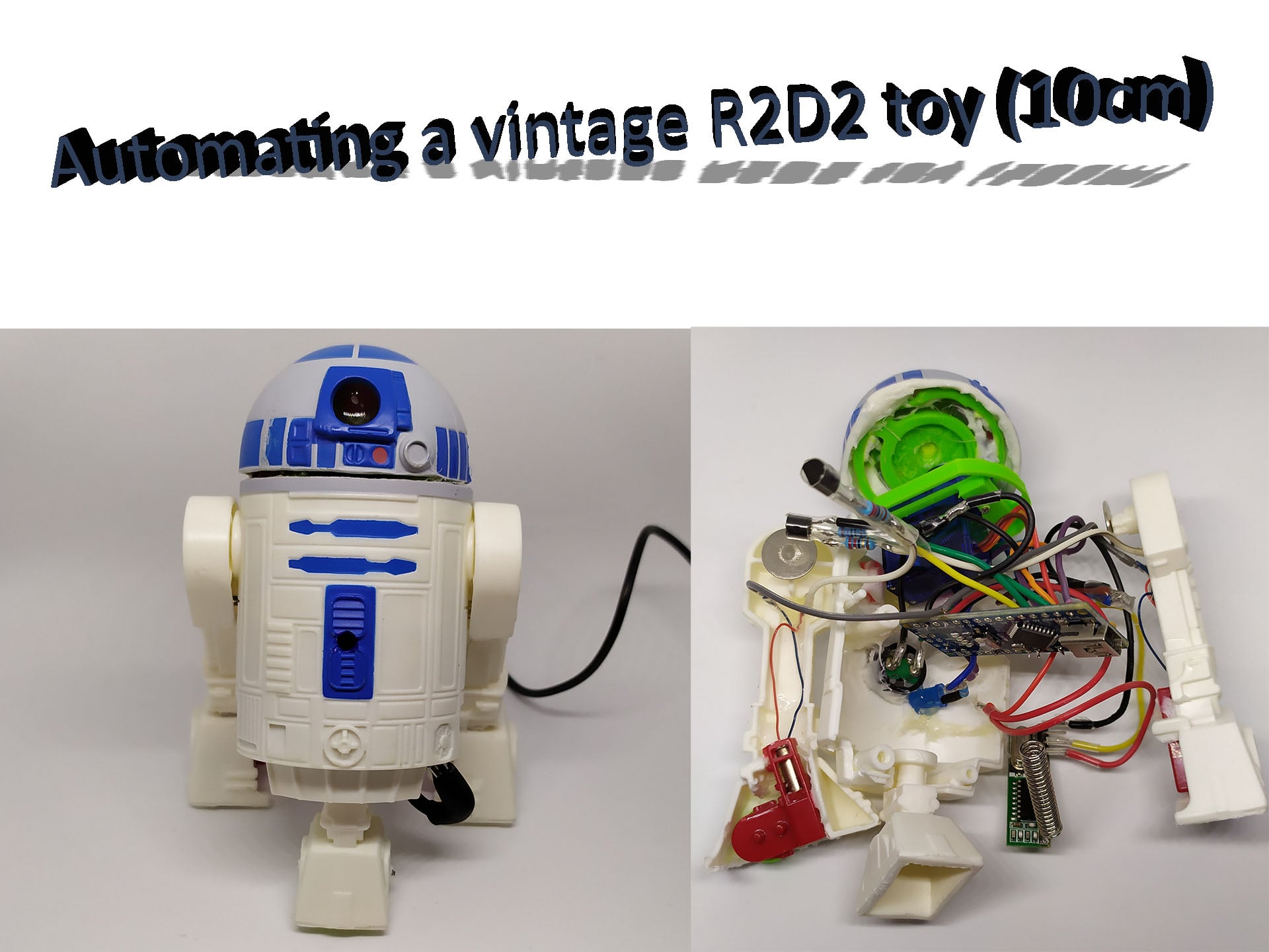 Automating a vintage R2D2 toy of 10cm