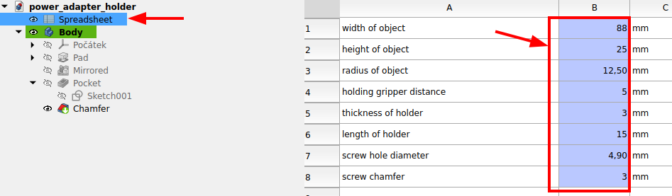 Spreadsheet parametrization
