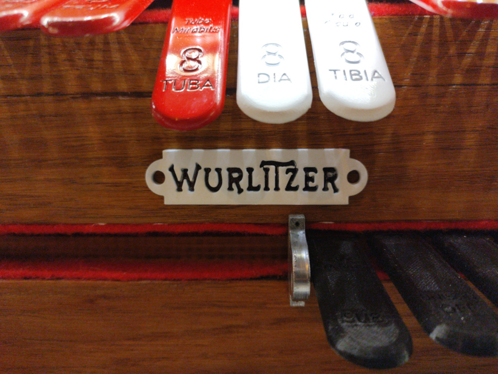 Theatre Pipe Organ Console: Name Plates (Wurlitzer logo + Divisions)