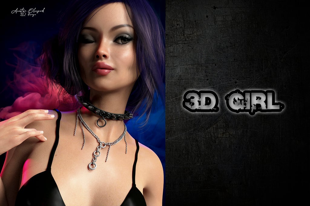  3D girl character and illustration