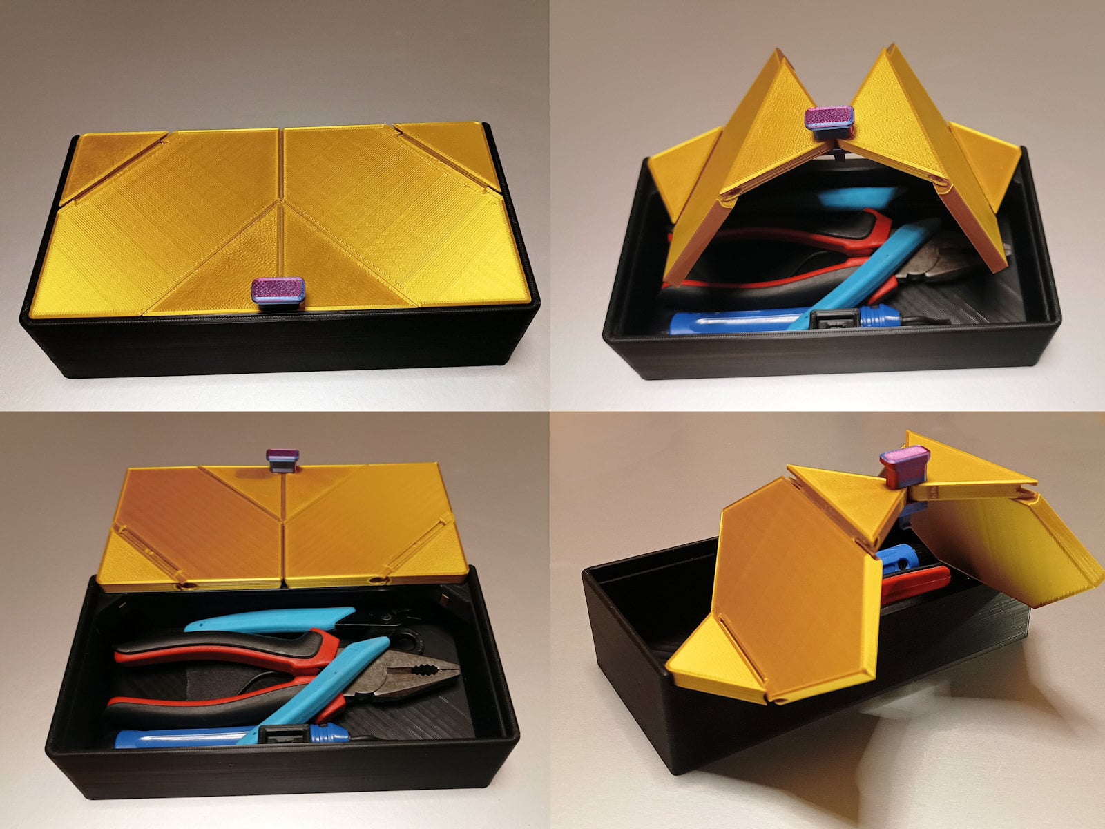 Solid box with origami folding lids.