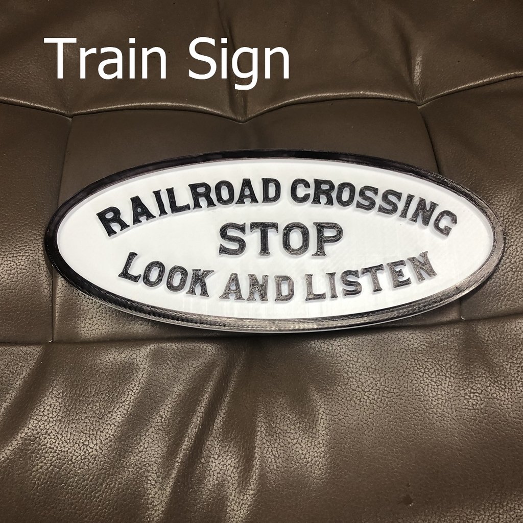 Train sign Railroad Crossong Stop Look and Listen