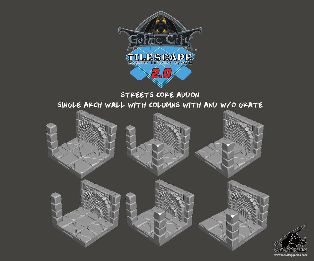 Tilescape™ GOTHIC CITY Addon Street Arch Wall with Columns