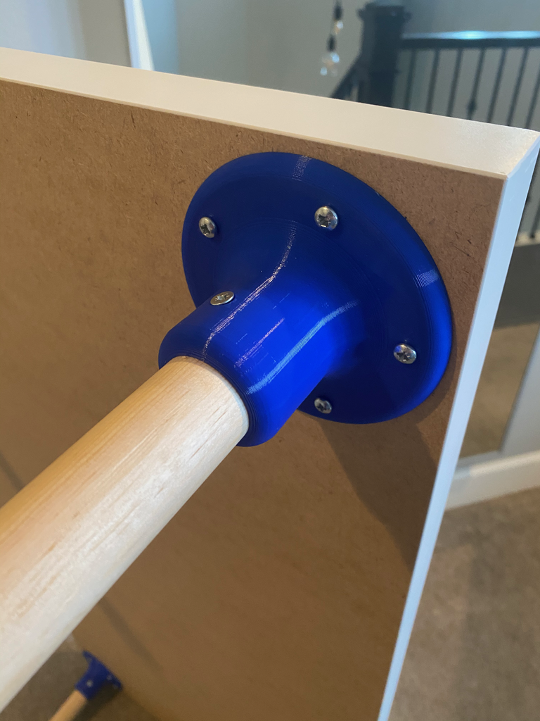 Leg Bracket and Foot Cup to attach 1.25" Dowel to IKEA desktop