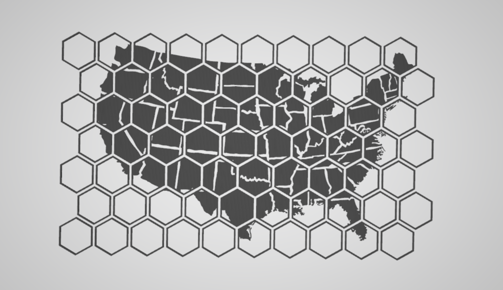 Hexagon map of america with state lines 