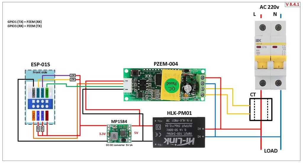 PZEM-004 DIN rail mounted power monitoring unit
