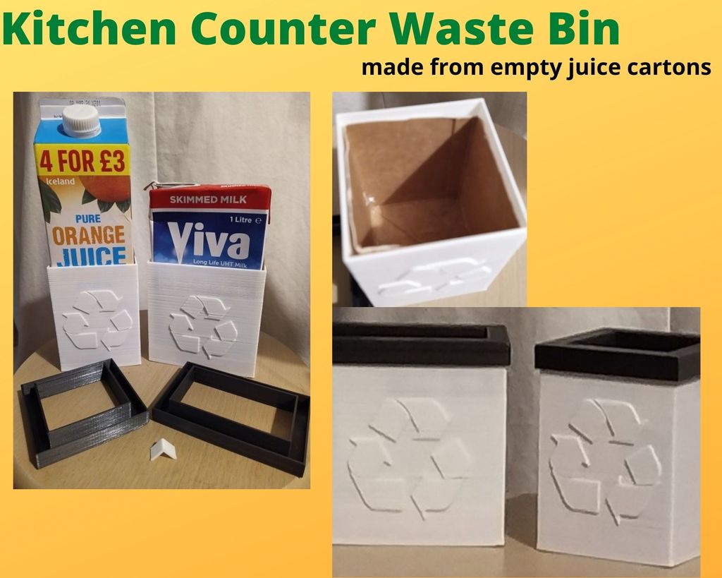Kitchen Counter Top Waste Bin lined with juice carton