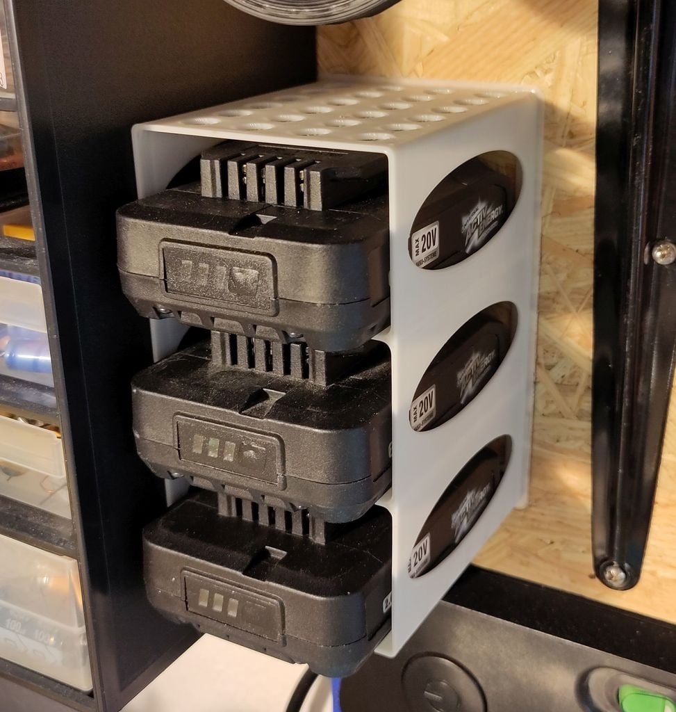 Power tool battery rack (designed for Aldi/Ferrex, will probably fit many others)