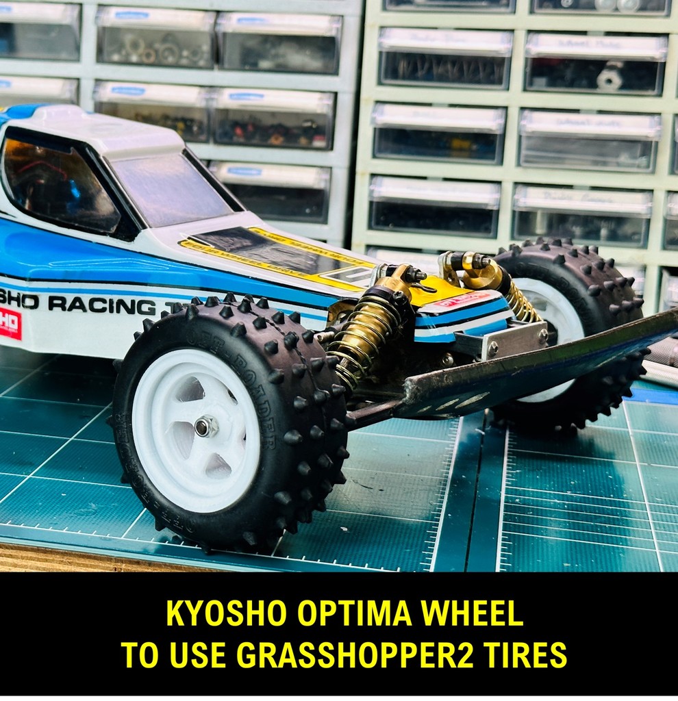 Custom Wheel for Kyosho Optima to use Tamiya Grasshopper2 tires