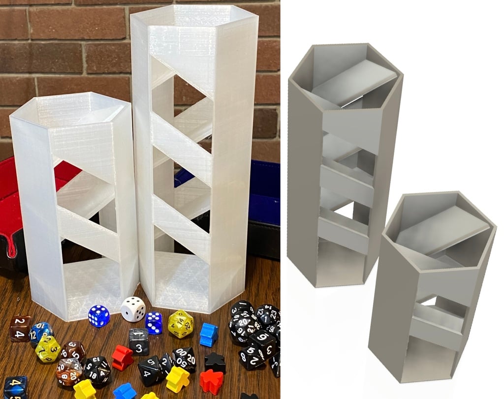 Hexagon Dice Tower - Double spiral / helix dice roll - with Windows 