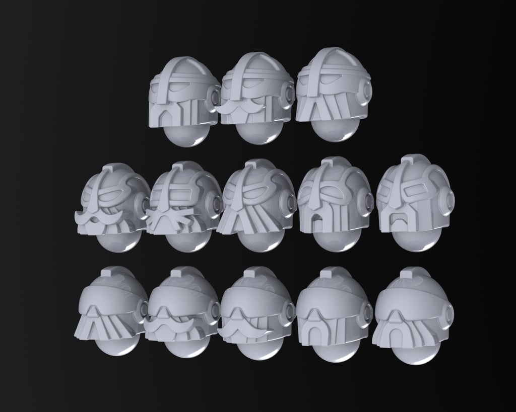 Armoured Space Dwarf Heads 1 28mm