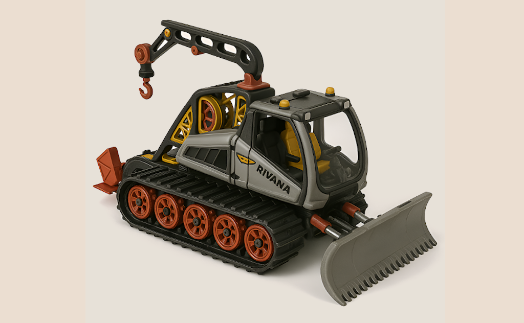 Yellow Modern Snowcat / Snow Groomer with Movements