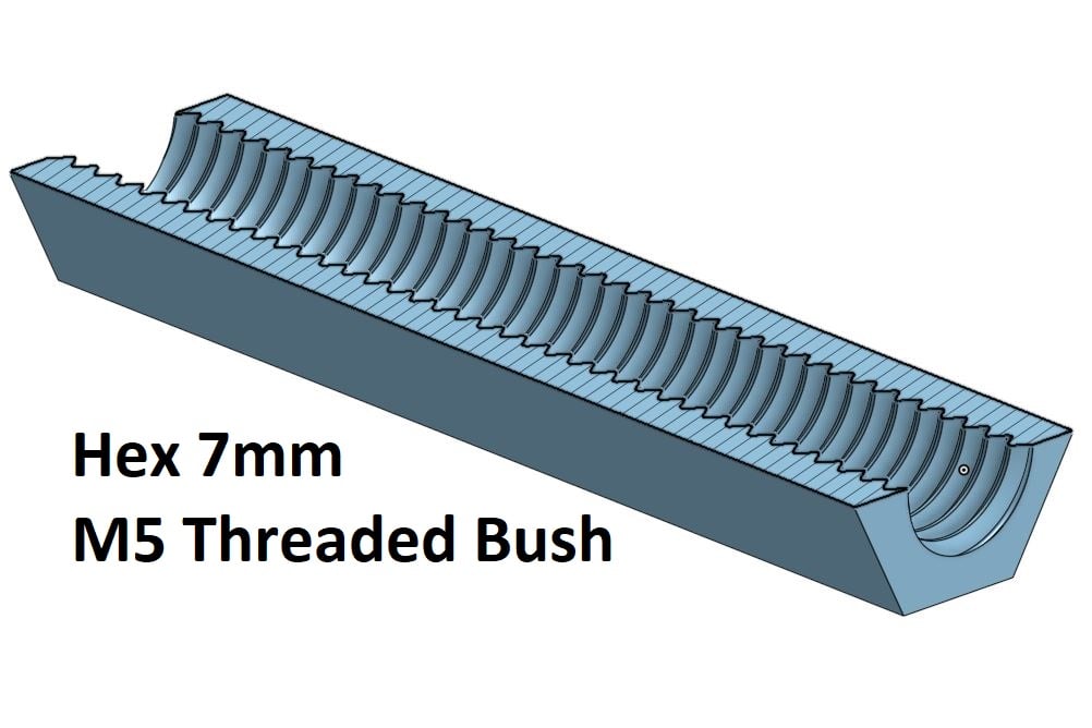 Hex 7 mm Threaded Bush 10, 20, 30, 40, 50, 60, 70, 80, 90, 100 mm M5