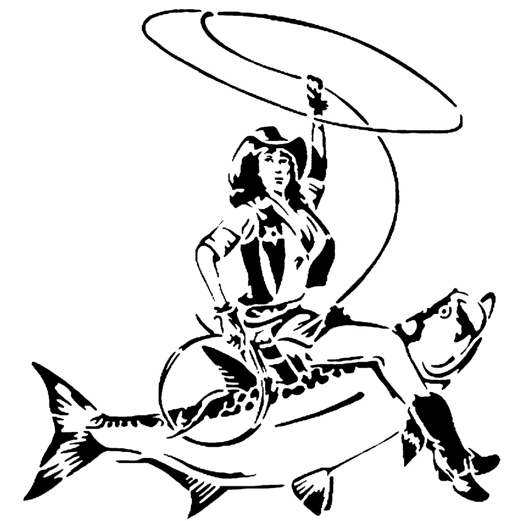 Girl Riding Fish stencil