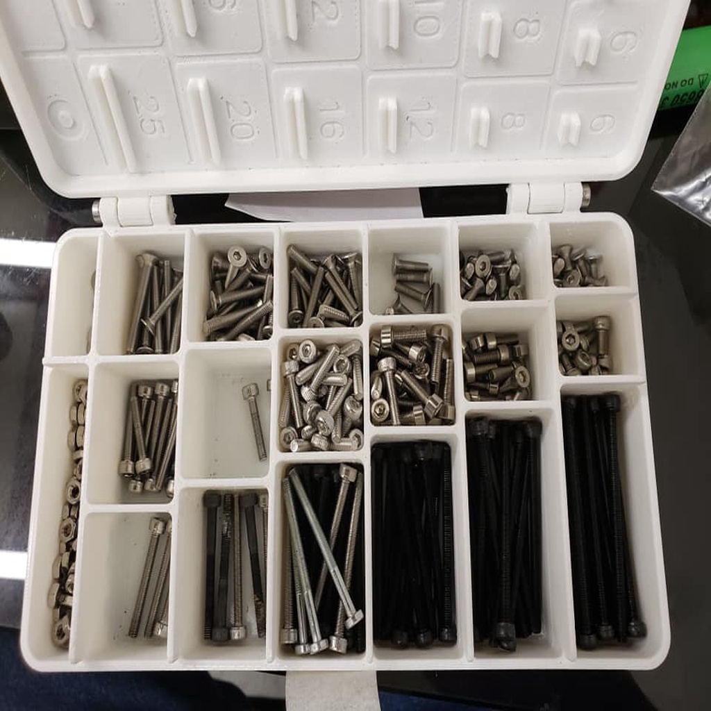 Small Hardware Organizer with built in Metric measurer. 