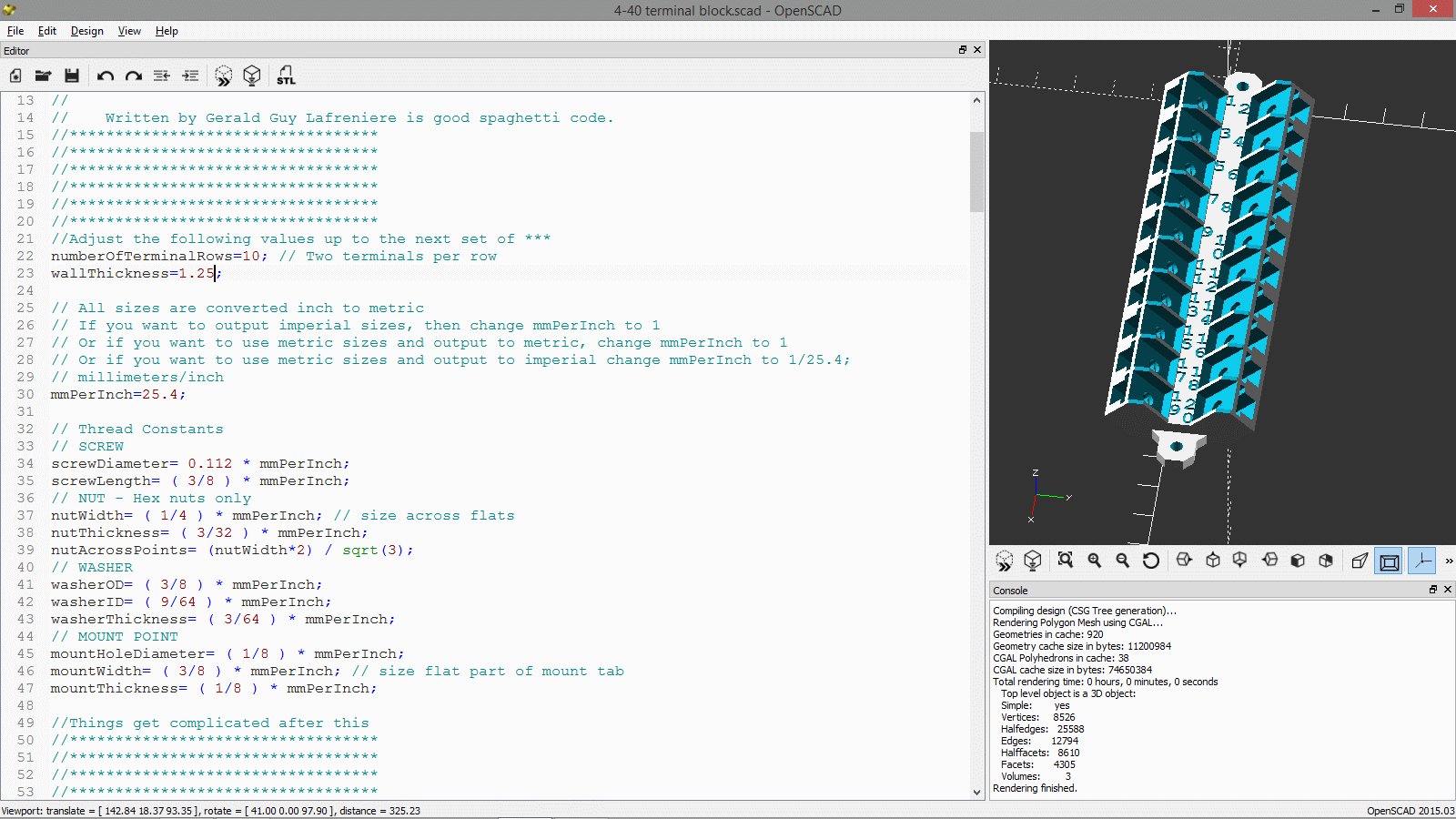 Parametric 45 degree terminal block