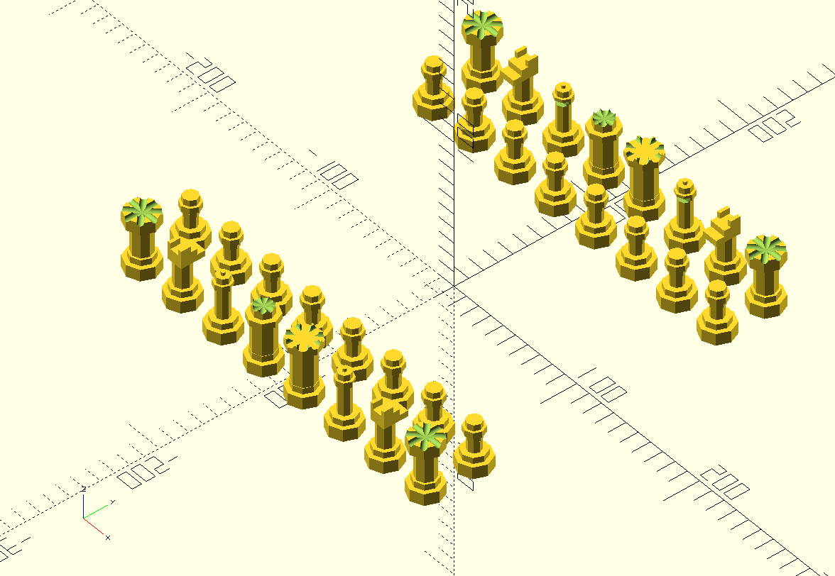 OpenSCAD parametric chess set.