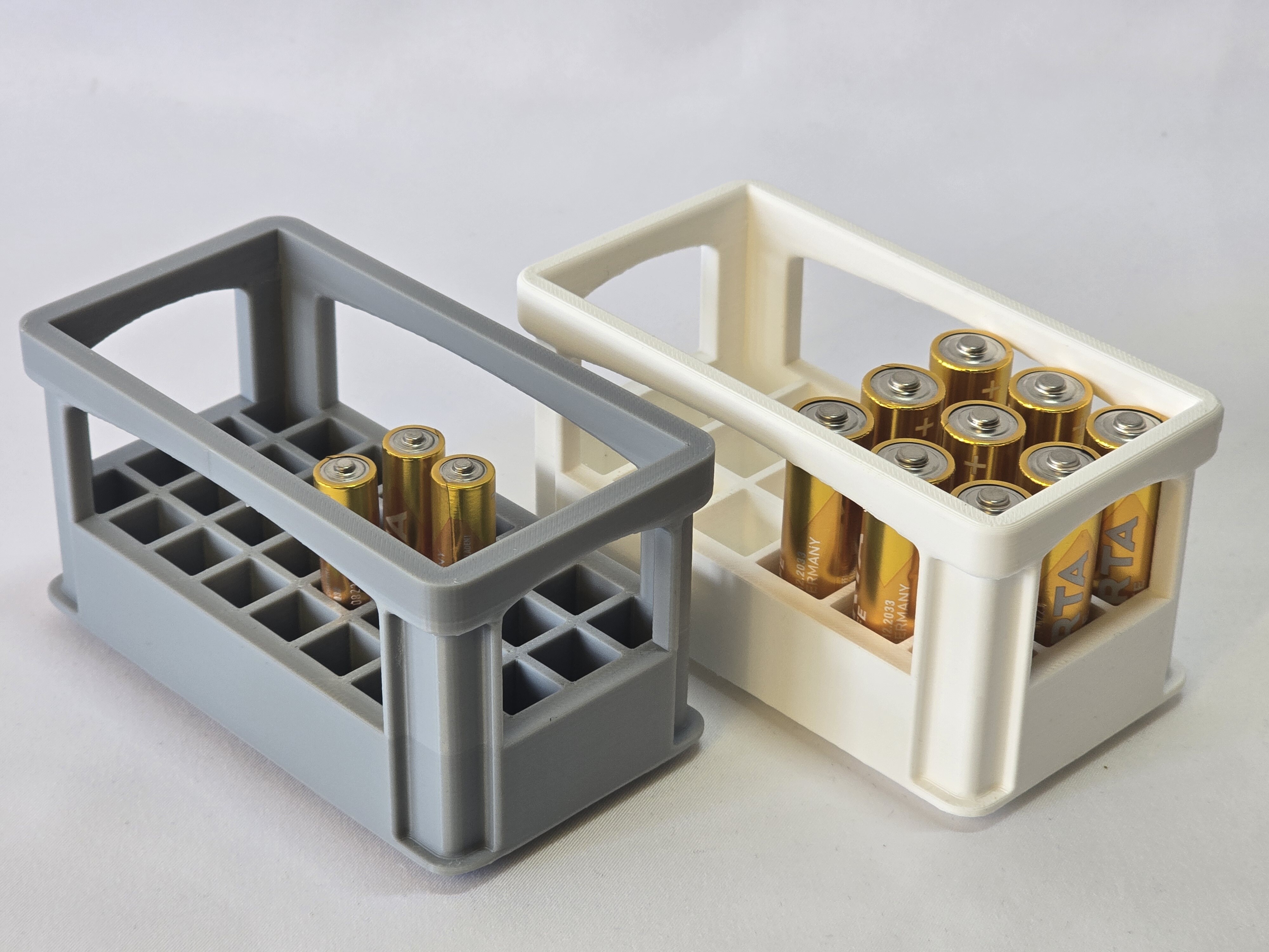Stackable Battery Crate for AA or AAA Batteries – Mini Beverage Crate Style - Battery Beer Box