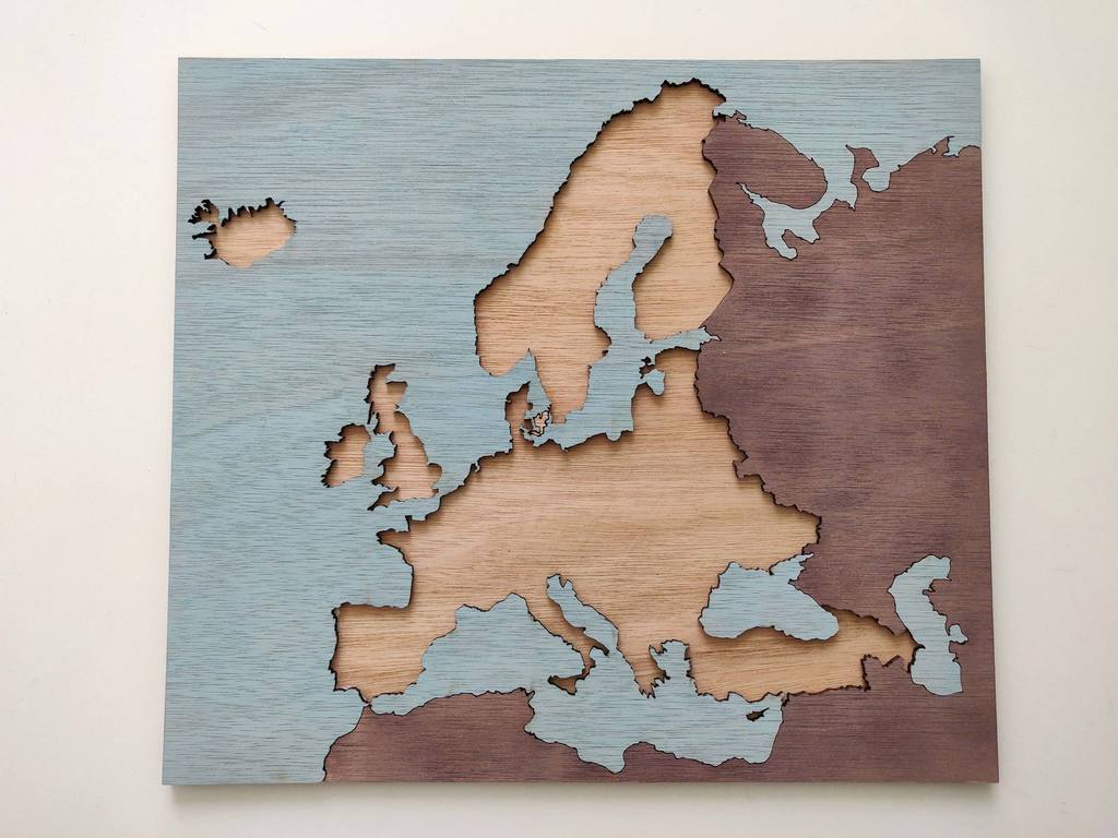 Puzzle map of Europe laser cut from wood