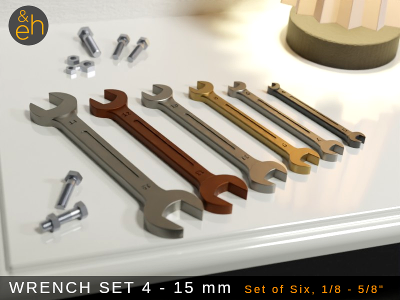 Wrench Set 4 - 15 mm (1/8 - 5/8") - Set of 7, 13 Sizes, Fully Functional
