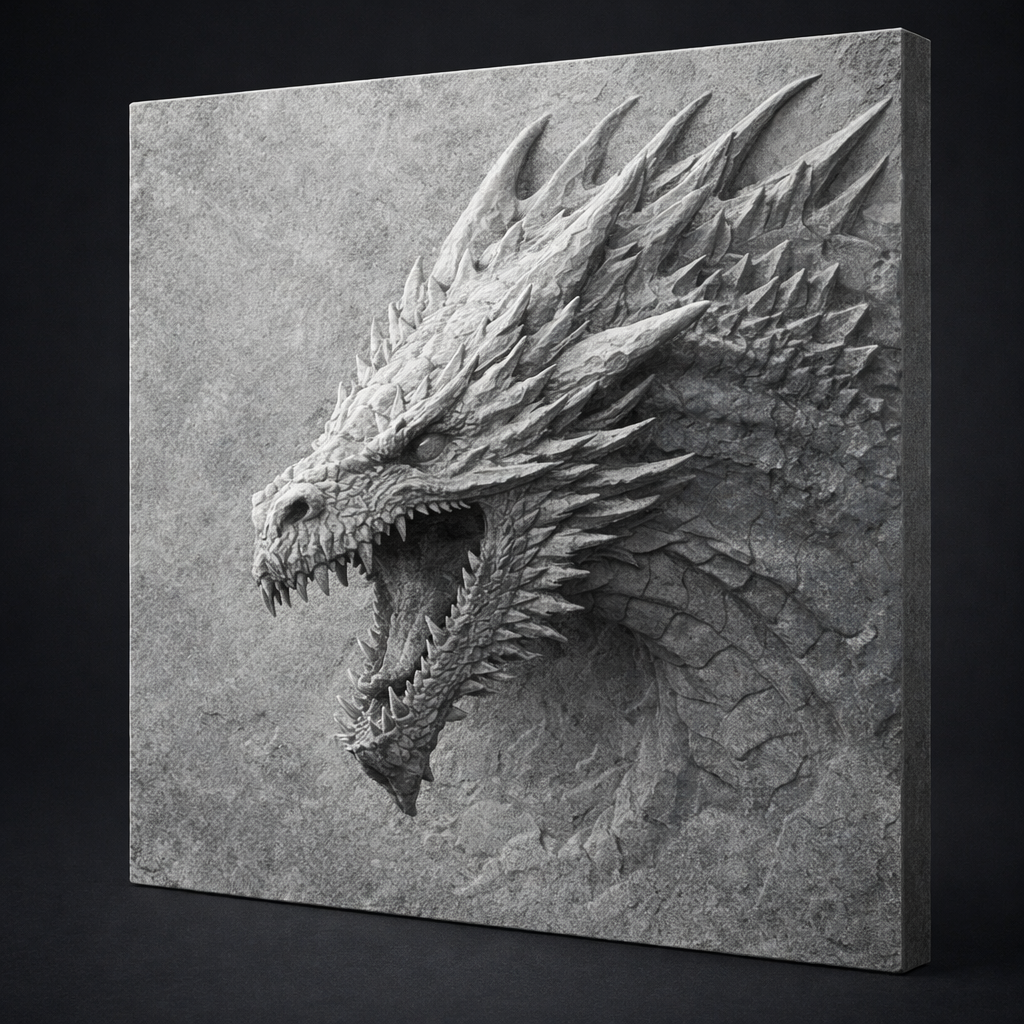 Dragon Wall Plaque (Tile) 3 – High Relief Dragon Stone Wall Art