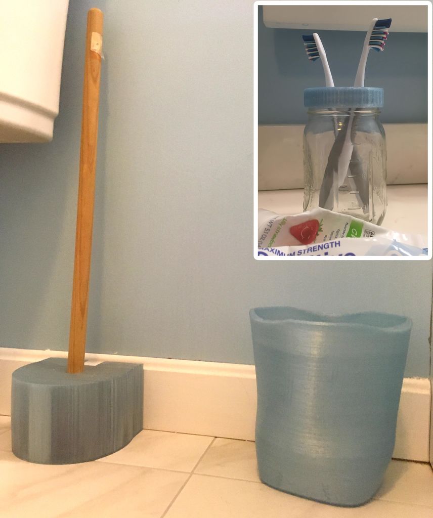 Bathrooom Set: Garbage pail, toothbrush and plunger holder