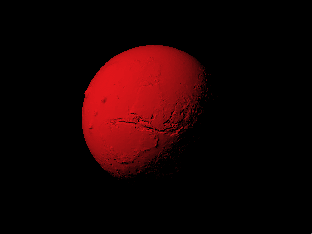 Mars with exaggerated topography scaled one in sixty million