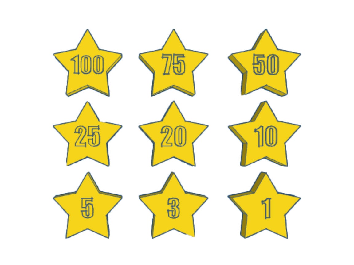 Star Token Score Points - Numbers - For Prototypes