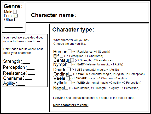 Magissanima character card, rol game for kids.