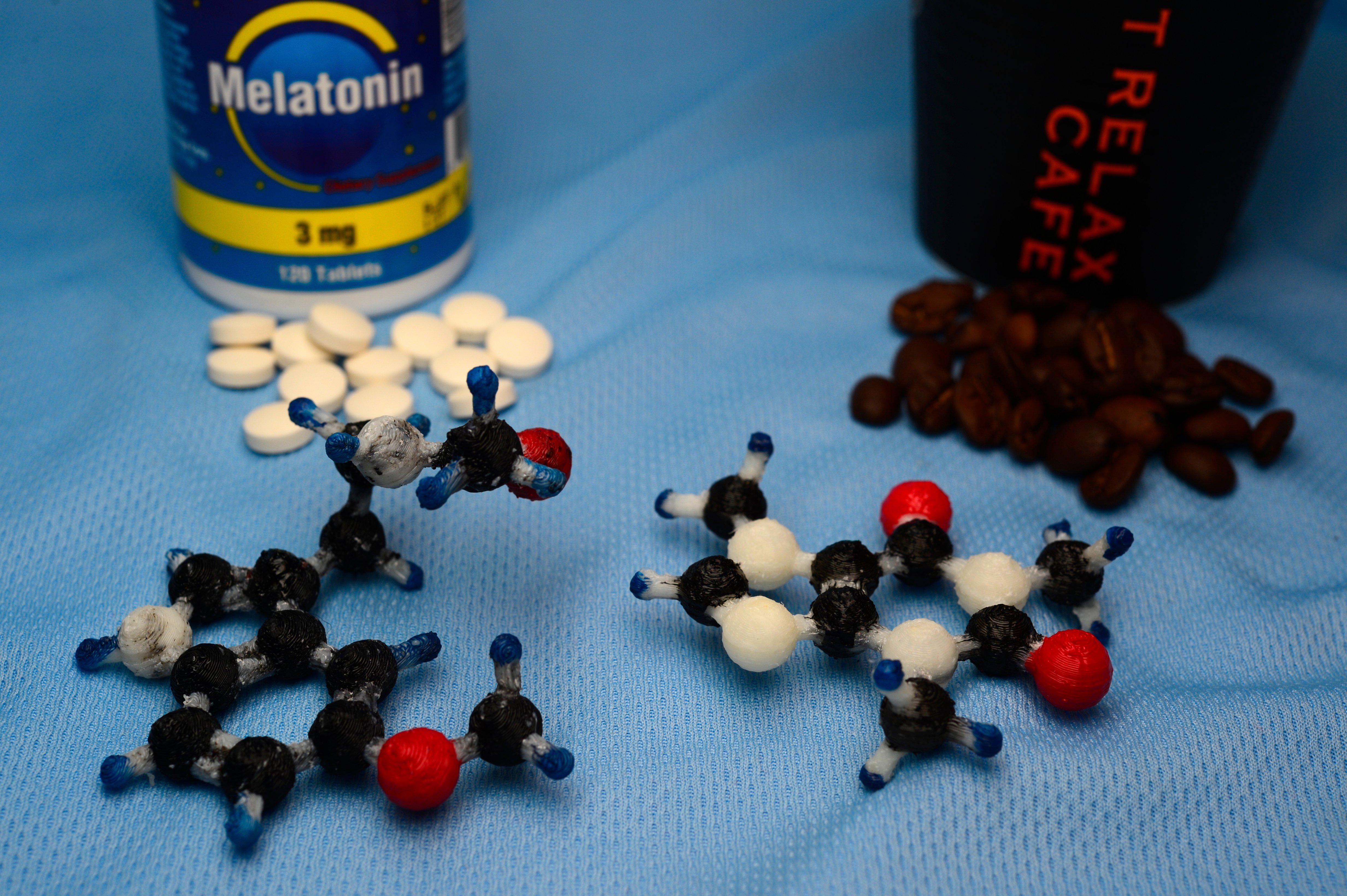 Caffeine and Melatonin - OpenSCAD generated from chemical SDF files