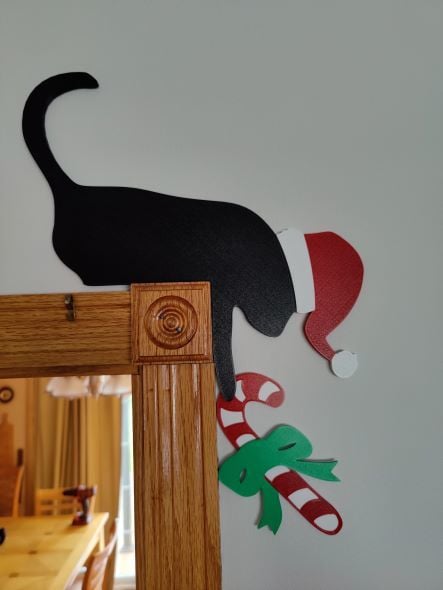 Door Frame Christmas Cat