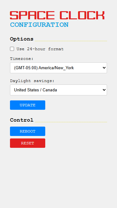 SPACE CLOCK screenshot config