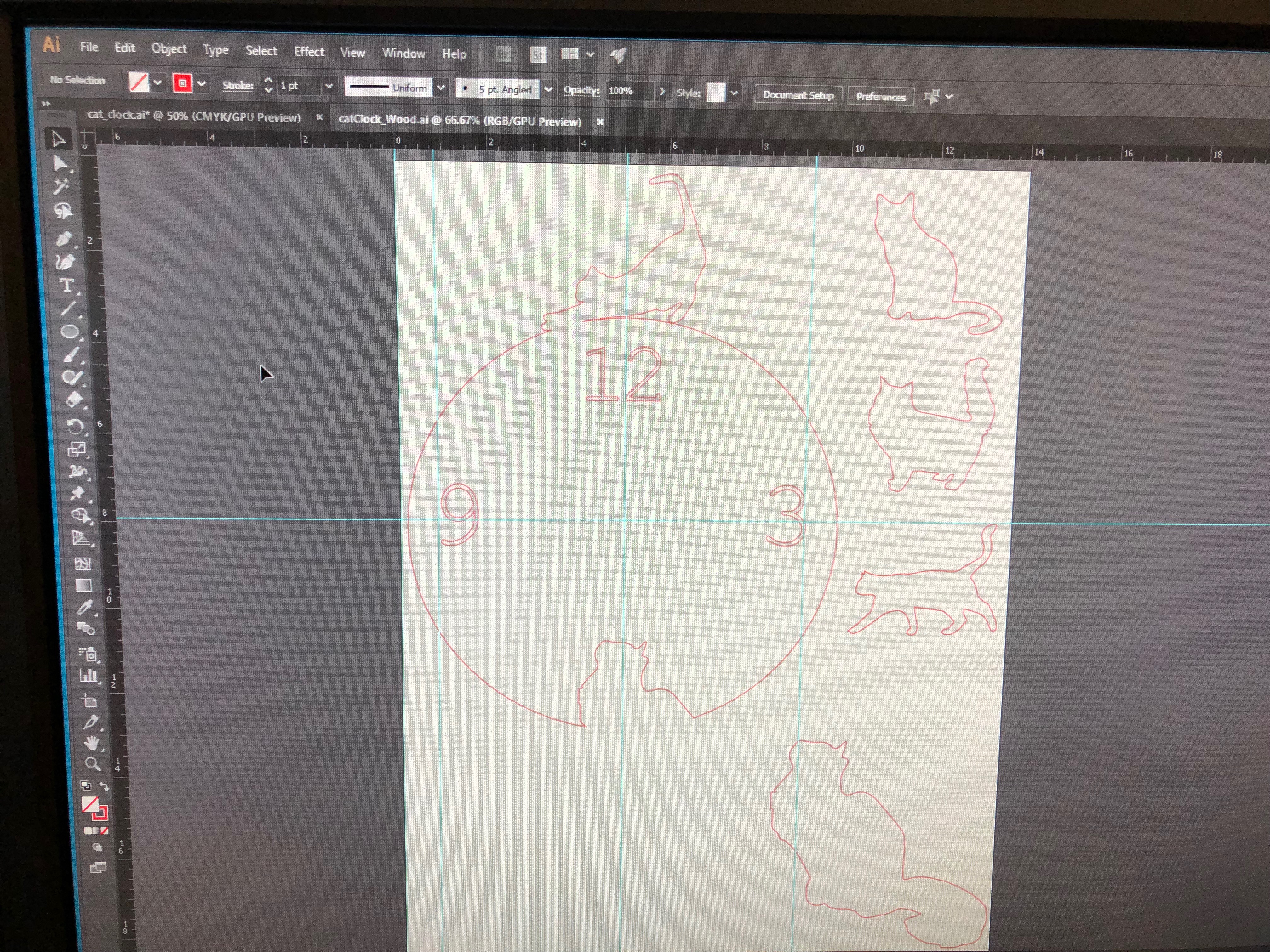 Laser cut cat clocks wood and acrylic