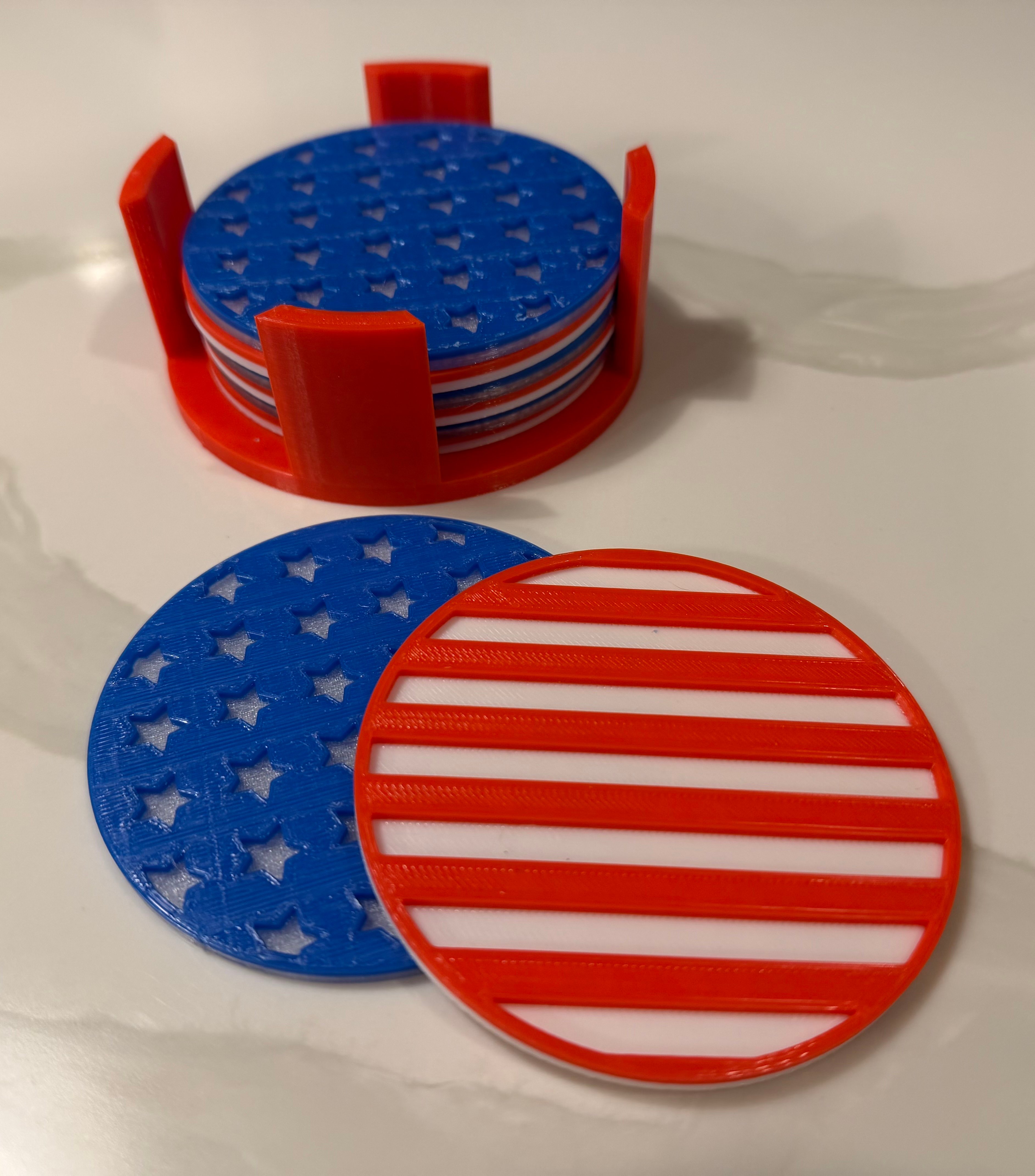 Stars and Stripes American Flag Drink Coasters and Caddy