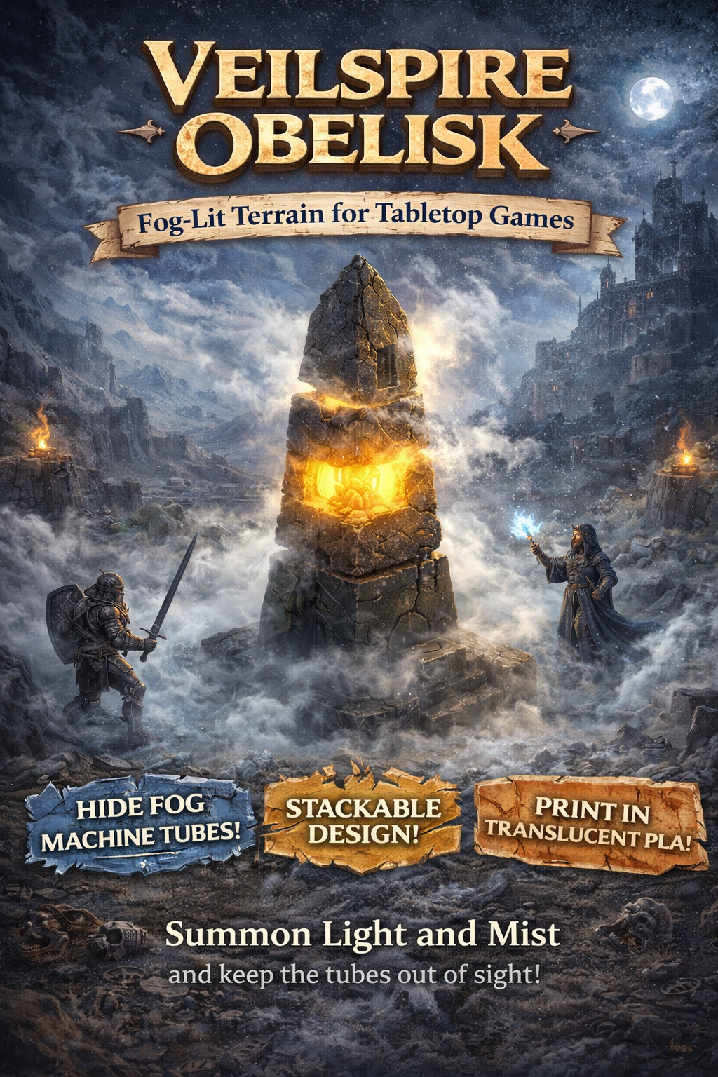 Veilspire Obelisk - Glowing Fogging Terrain - Made For Reptile Humidifiers - Reptile Fogger Terrian