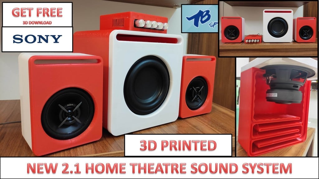 HOME THEATRE SOUND SYSTEM - BLUETOOTH SPEAKER  - SONY - TANGBAND SUBWOOFER - 2.1 - DIY - 3D PRINTED - 200W RMS - BEST PERFORMANCE