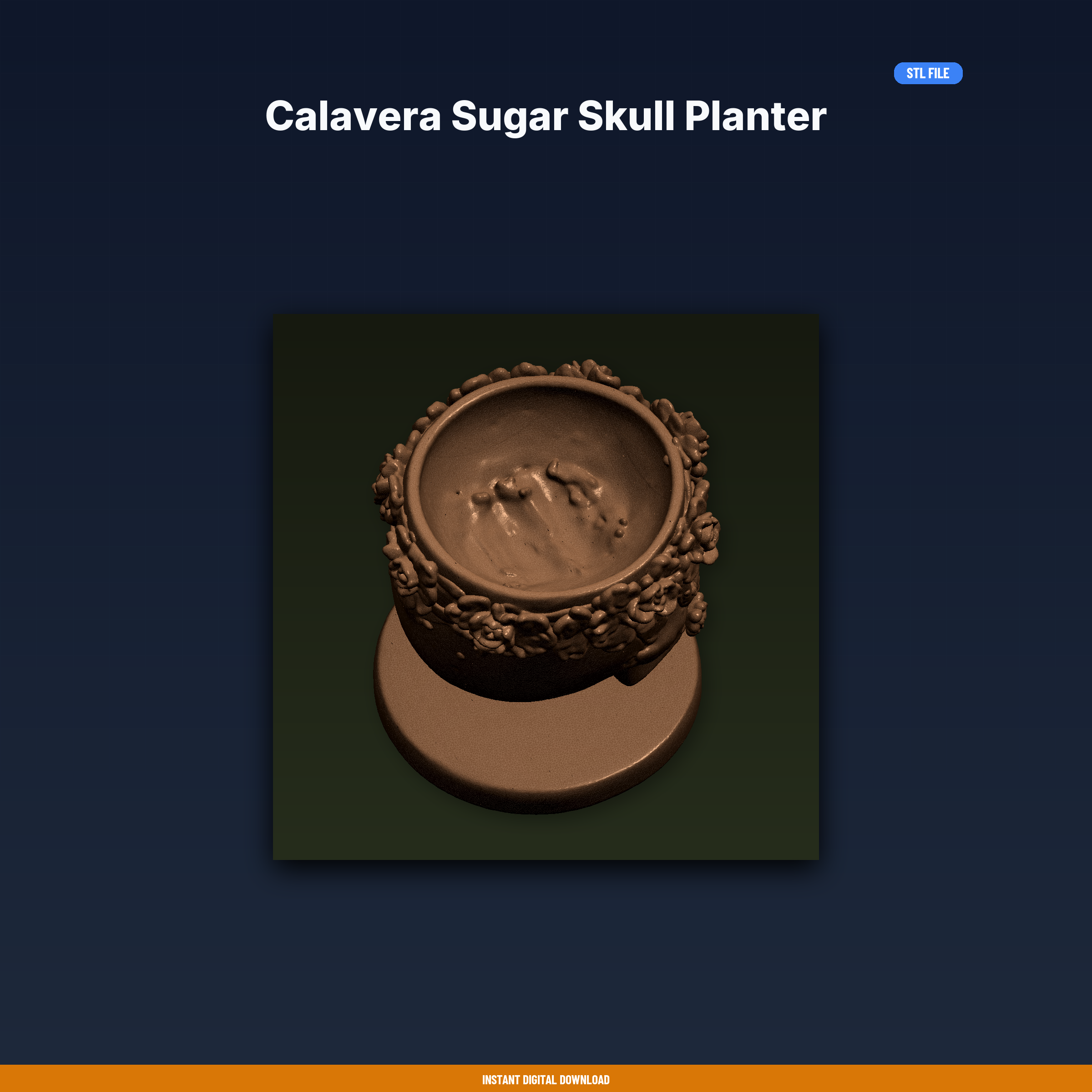 Calavera Sugar Skull Planter STL File for 3D Printing, Home Decor Digital Download