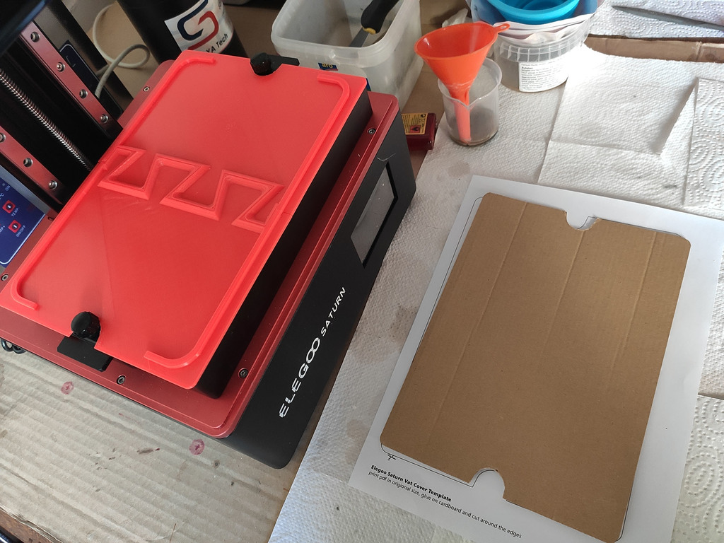 Elegoo Saturn vat/tank cover Remix to print on small printers and cardbox template