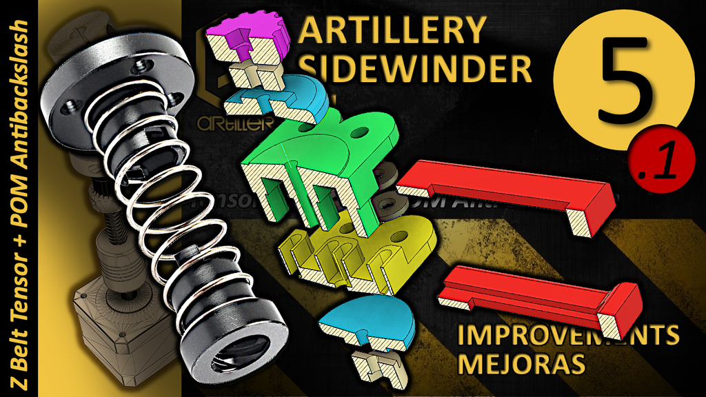 (5.1) Z Belt Tensor + POM Anti BackSlash, Artillery Sidewinder X1 Improvements - Mejoras