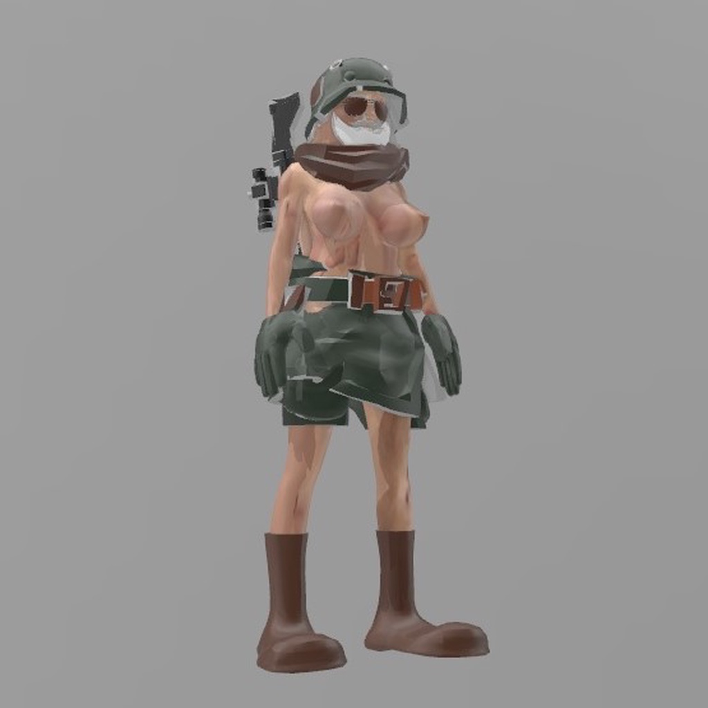 Shirtless female soldier