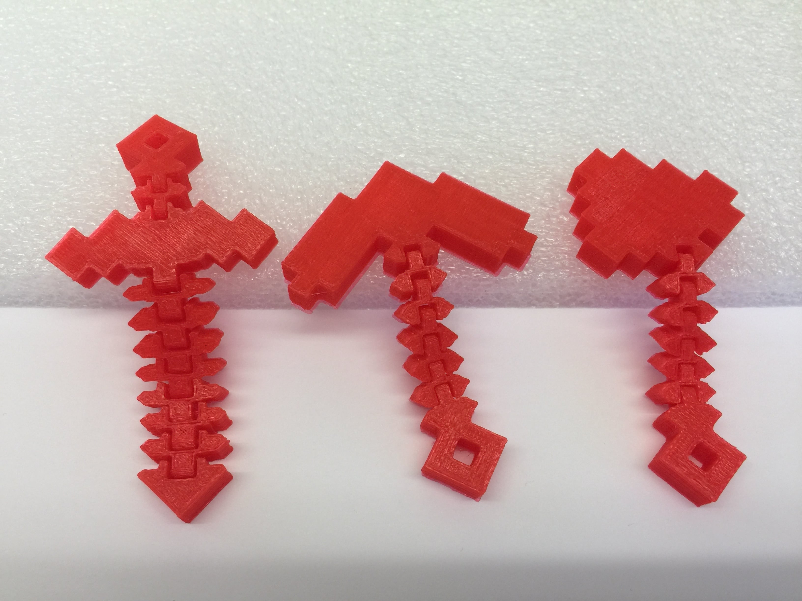 Minecraft Articulated Keyring. Pickaxe, Wood Axe and Sword