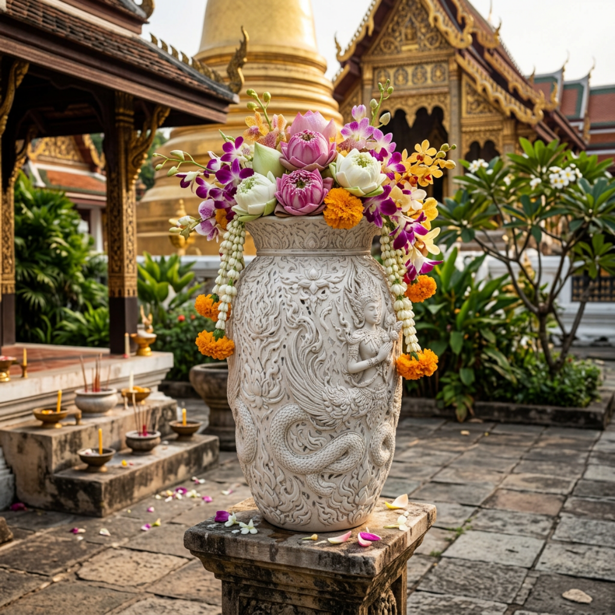 Thai Kinnaree White Temple Vase