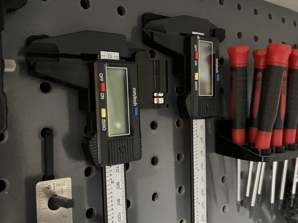 Digital Caliper Holder with Battery Dispenser - EMBoyd Pegboard System