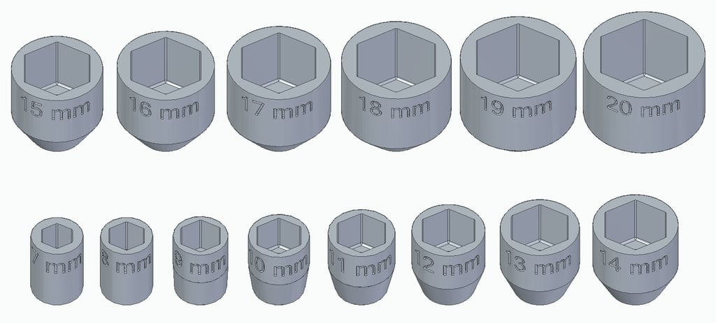 1/4" square to hexagon socket (7-20 mm)
