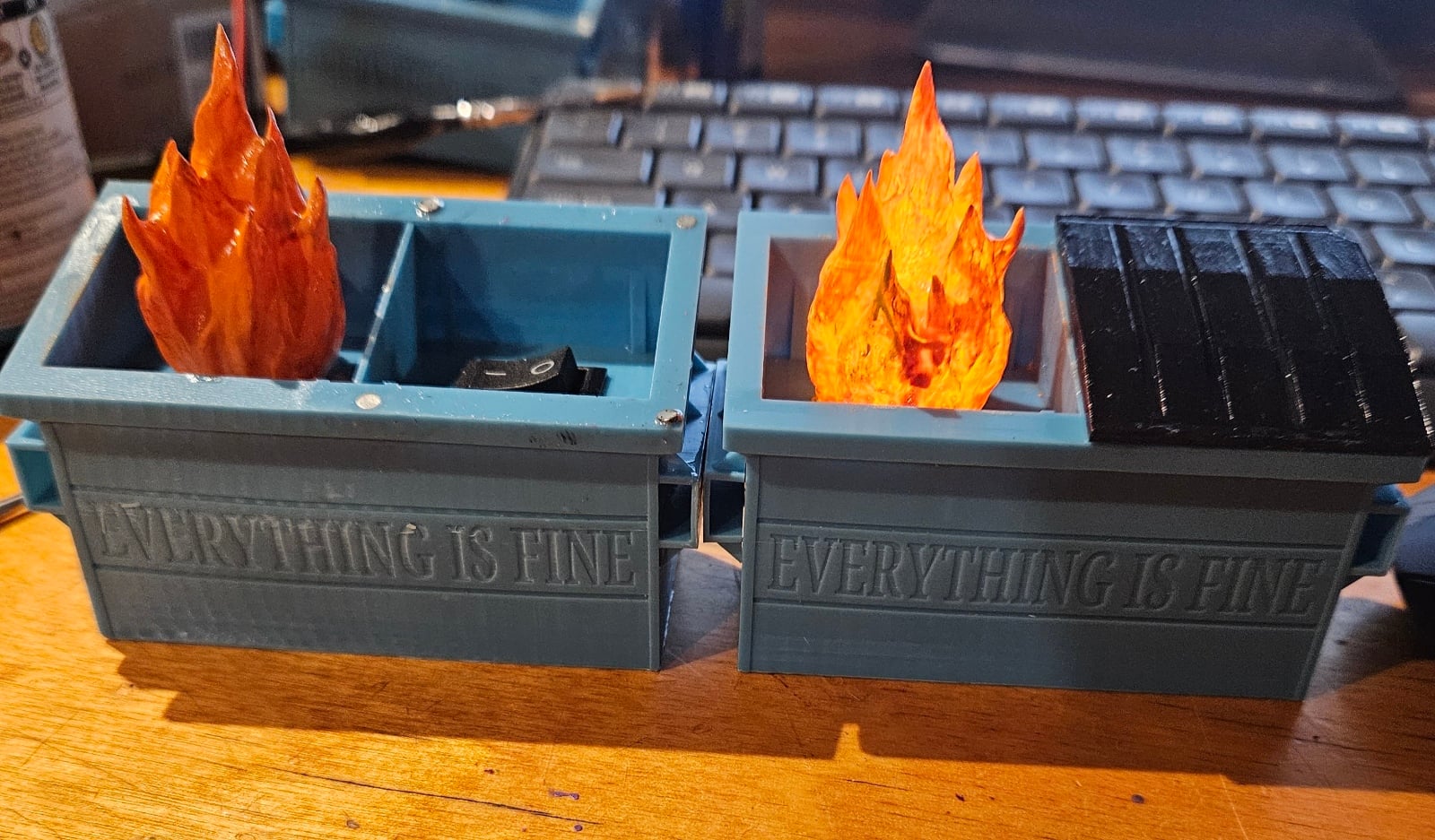 Everything is Fine Dumpster Fire with Light ( led)  for Resin Printer
