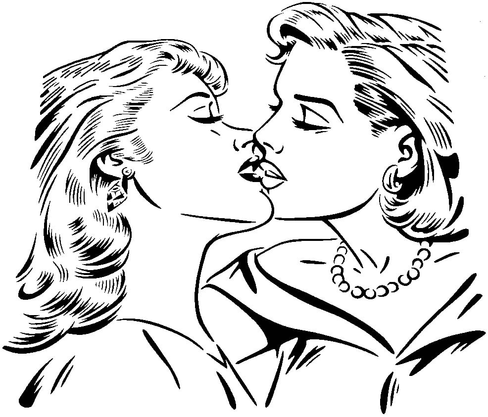 Girls kissing stencil